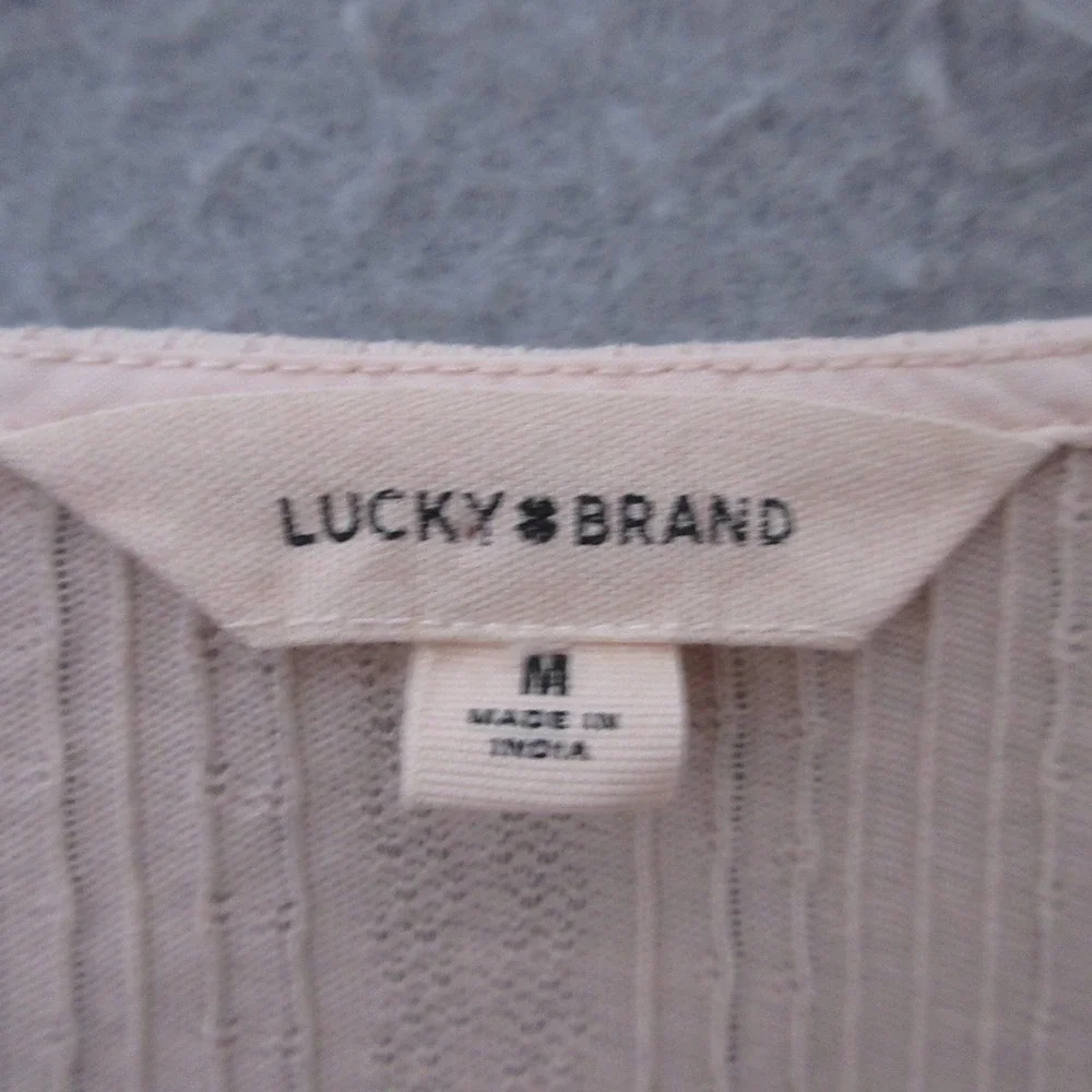 Lucky Brand Top M Peasant Babydoll Lace Square Neck Neutral Cottage CoreNWT - Picture 4 of 10